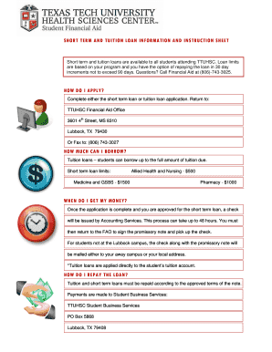 TTUHSC Short Term and Tuition Loan Application