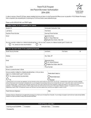 Parent PLUS Loan Request Form