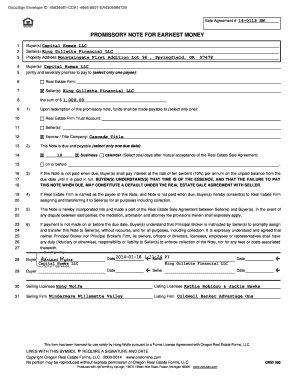 Promissory Note for Earnest Money