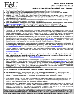 2014-2015 Federal Direct Parent PLUS Loan Addendum