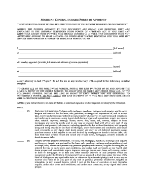 Michigan General Durable Power of Attorney