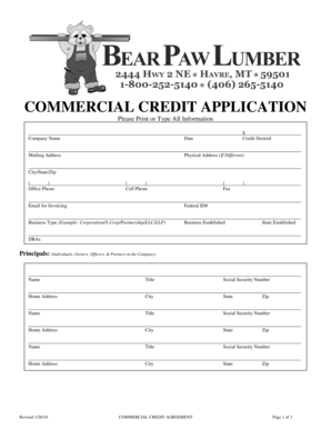 Commercial Credit Application and Agreement