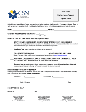 Stafford Loan Request Update Form