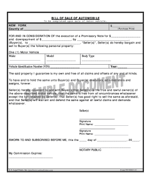 Bill of Sale of Automobile