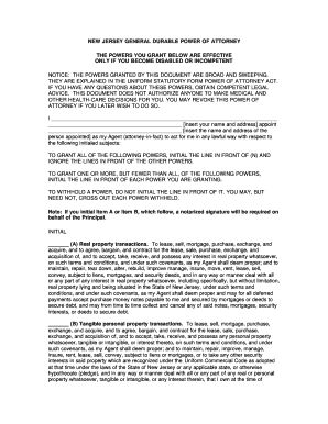 New Jersey General Durable Power of Attorney