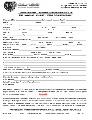 Bail Bond Promissory Note and Hold Harmless Agreement