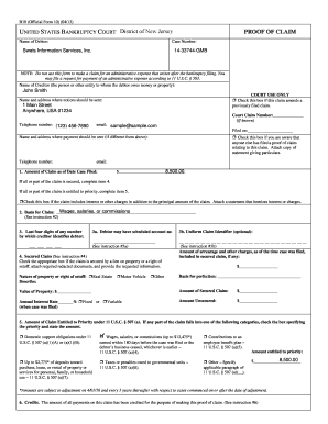 US Bankruptcy Court Proof of Claim Form