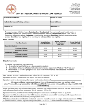 2014-2015 Federal Direct Student Loan Request