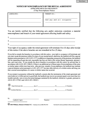 Arizona 5 Day Noncompliance Notice