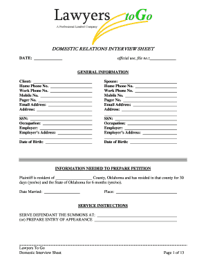 Domestic Relations Interview Sheet