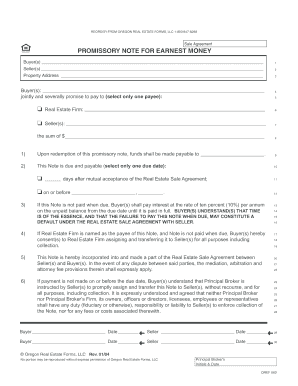 Oregon Earnest Money Promissory Note