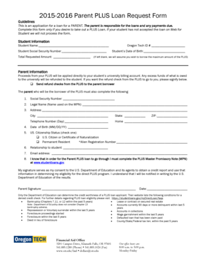 2015-2016 Parent PLUS Loan Request Form