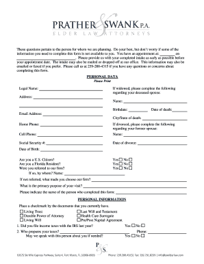Florida Elder Law Intake Form