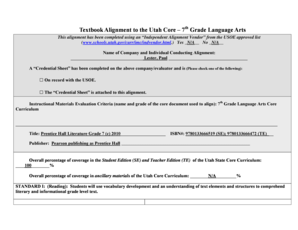 Utah Core Curriculum Alignment Form