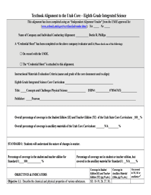 Utah Core Curriculum Alignment Form