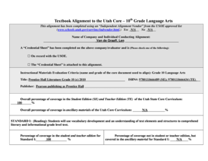Utah Core Curriculum Alignment Form