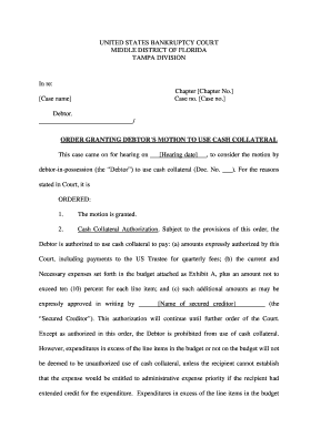 Bankruptcy Court Order to Use Cash Collateral