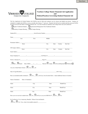 Voorhees College Master Financial Aid Application