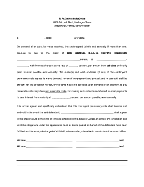 Contingent Promissory Note for Bail Bonds