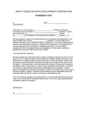 Promissory Note for SBA Loan