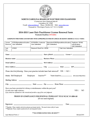 North Carolina Laser Hair Practitioner License Renewal Form