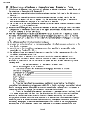 Utah Trust Deed Reconveyance and Mortgage Release Forms