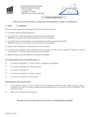 Financial Advisors Professional Liability Insurance Application