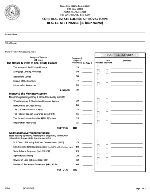 Texas Real Estate Finance Course Approval Form