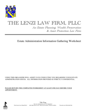 Estate Administration Worksheet