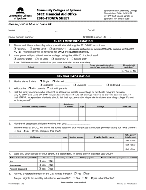 SFCC Financial Aid Data Sheet