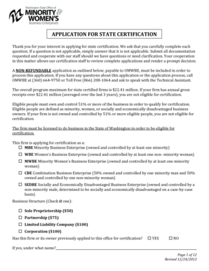 Washington State Certification Application
