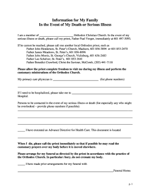 Orthodox Christian Funeral and Estate Planning Form