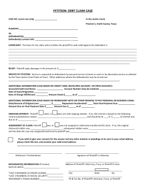 Texas Debt Claim Petition Form