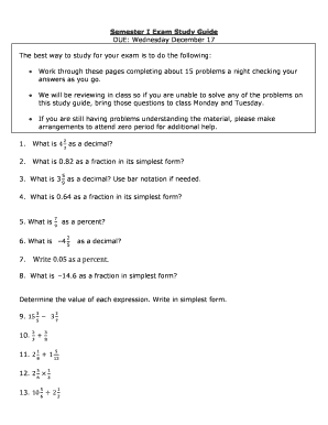 Semester I Exam Study Guide