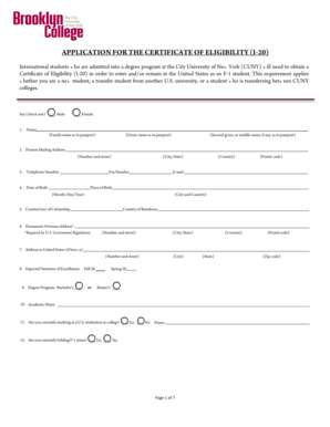 Application for Certificate of Eligibility (I-20)