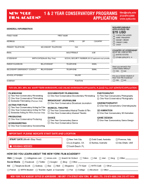 New York Film Academy Application Form