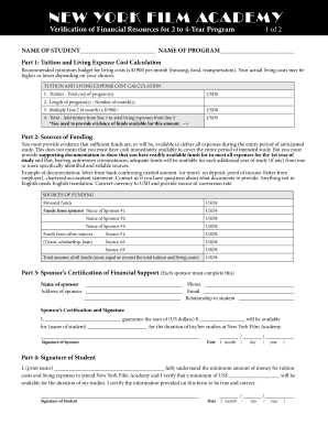 New York Film Academy Financial Verification Form