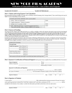 New York Film Academy Financial Verification Form