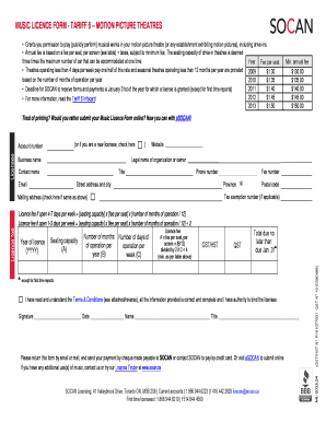 Music Licence Form - Tariff 6