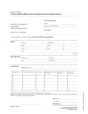 SMA Service Rebate Invoice Form