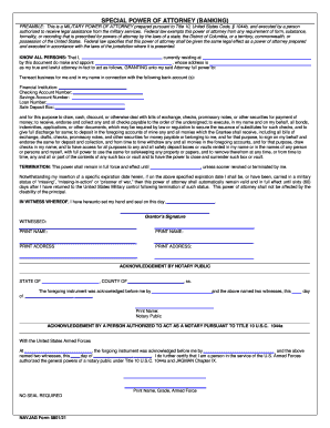 Military Special Power of Attorney (Banking)
