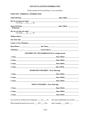 Fillable Estate Planning Form Image