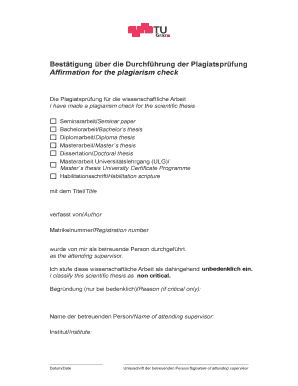 Bestätigung über die Durchführung der Plagiatsprüfung