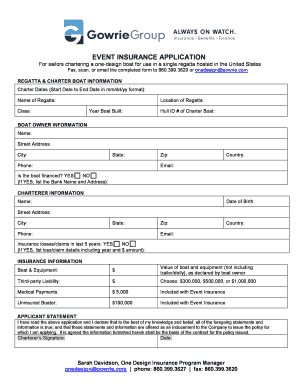 Event Insurance Application for Sailboat Charter