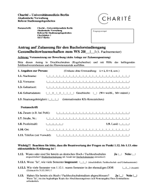 Antrag auf Zulassung für den Bachelorstudiengang Gesundheitswissenschaften