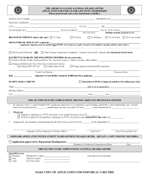 American Legion Paid-Up-For-Life Membership Application