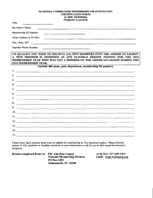 American Legion Membership Incentive Coin Certification Form