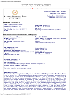 Texas Consumer Protection Complaint Form