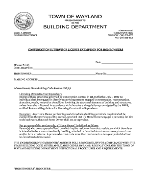 Construction Supervisor License Exemption for Homeowners