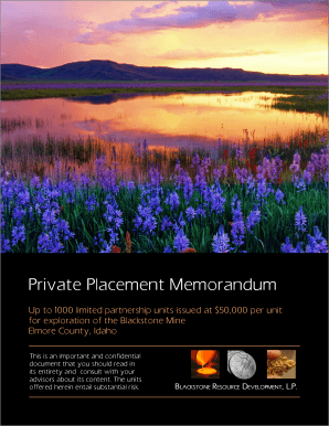 Private document example - Private Placement Memorandum - Blackstone Mine